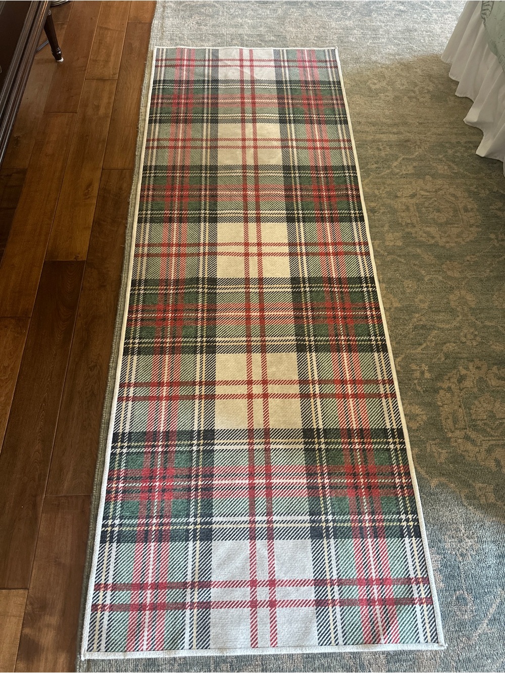 Plaid Runner Door Mat in Red, Green & Cream
